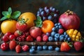 Fresh fruit selection on a dark surface Royalty Free Stock Photo