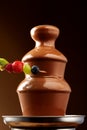 Fresh fruit on skewer with a chocolate fountain Royalty Free Stock Photo