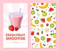 Fresh Fruit Smoothie Menu Card Template with Ripe Fruits Seamless Pattern Vector Illustration Royalty Free Stock Photo