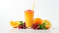 Fresh fruit smoothies fruits orange juice drink straw in a cup on white background Royalty Free Stock Photo