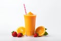 Fresh fruit smoothies fruits orange juice drink straw in a cup on white background Royalty Free Stock Photo