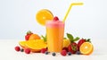 Fresh fruit smoothies fruits orange juice drink straw in a cup on white background Royalty Free Stock Photo