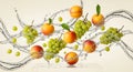 Fresh Fruit Splash with Grapes Apricots and Nectarines on a Light Background Royalty Free Stock Photo