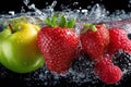 Fresh Fruit Splashing in Water on Black Background Royalty Free Stock Photo