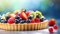 Fresh fruit tart with blueberry, kiwi, raspberry and strawberry, AI Royalty Free Stock Photo