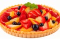 Fresh fruit tart isolated on white background