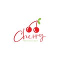 Fresh fruit two cheery red logo symbol icon vector graphic design illustration idea creative