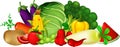 Fresh Fruit Vegetable Collection Group Cartoon Set Vector Illustration