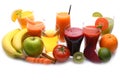 Fresh fruit and vegetable juices on white Royalty Free Stock Photo