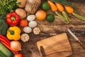 Fresh fruit and vegetable. View from above with copy space