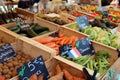 Fresh fruit and vegetables at farmer market in France, Europe. Italian Spanish and French vegetable. Street French market at Nice. Royalty Free Stock Photo