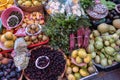 Fresh fruit and vegetables at a Mexican local market, colorful display Royalty Free Stock Photo