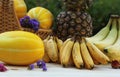 Fresh Fruit and Vegetables for Sale at Farmers Market Bananas and Miniature Bananas Royalty Free Stock Photo