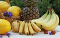 Fresh Fruit and Vegetables for Sale at Farmers Market Bananas and Miniature Bananas