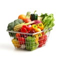 Fresh Fruit and Vegetables in a shopping basket on a white background Royalty Free Stock Photo