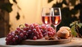 Fresh fruit, wine, and gourmet food on rustic wooden table generated by AI Royalty Free Stock Photo