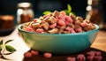 Fresh fruit on wooden table, a healthy and sweet snack generated by AI Royalty Free Stock Photo