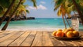 Fresh fruit on a wooden table, nature healthy refreshment generated by AI