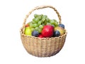 Fresh fruits arranged in a wicker basket isolated on white Royalty Free Stock Photo