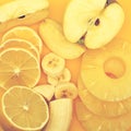 Fresh fruits:banana, apple, pineapple and lemon