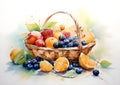 fresh fruits basket. gardening and garden harvest watercolor illustration Royalty Free Stock Photo