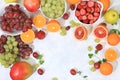 Fresh fruits and berries on a bright sunny table, the concept of natural and healthy food, a source of vitamins and antioxidants,