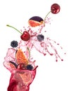 Fresh fruits, berries falling , fruits splash,