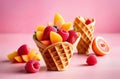 fresh fruits, berries and flowers in an ice-cream waffle cone isolated over the background Royalty Free Stock Photo