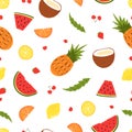 Fresh fruits and berries seamless texture. Juicy watermelon pineapple strawberry and citrus. Bright vitamin food summer Royalty Free Stock Photo