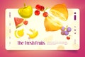 Fresh fruits cartoon landing page, Healthy food Royalty Free Stock Photo