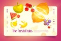 Fresh fruits cartoon landing page, healthy food Royalty Free Stock Photo