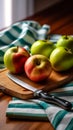 Fresh Fruits on Cutting Board with Knife and Cloth
