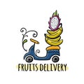 Fresh Fruits Delivery. Asian Style Motorbike. Sketch for your design