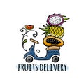 Fresh Fruits Delivery. Asian Style Motorbike. Sketch for your design