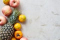 Fresh fruits frame on a gray concrete Royalty Free Stock Photo