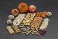 Fresh fruits, granola bar, dry fruit, nut Royalty Free Stock Photo