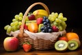 fresh fruits with a gratitude tag in a basket Royalty Free Stock Photo