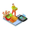 Fresh fruits and greens online market with free delivery vector isometric concept