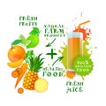 Fresh Fruits Healthy Juice Cocktail Logo Natural Food Farm Products Concept