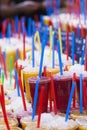 Fresh fruits juices and colorful drinking straw Royalty Free Stock Photo