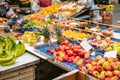 Fresh fruits in Ortigia fresh food street market. Syracuse, Sicily, Italy