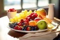 fresh fruits on a plate with soft sunlight falling on them Royalty Free Stock Photo