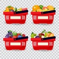 Fresh fruits in red basket vector illustration. Healthy diet concept. Organic fruits and berries. Royalty Free Stock Photo