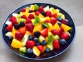 fresh fruits salad with berries and nuts in bowl, Ai Generated Royalty Free Stock Photo