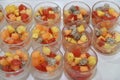 Finger food dessert : Fresh fruits salad in glass bowl Royalty Free Stock Photo