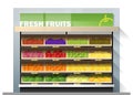 Fresh fruits for sale display on shelf in supermarket Royalty Free Stock Photo