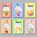 Fresh fruits Smoothie, Detox water colorful cards with different fruits.