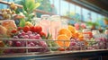 Fresh fruits, vegetables on the shelf in the store in the supermarket background. AI generated Royalty Free Stock Photo