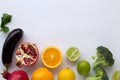 Fresh fruits and vegetables isolated on white background top view with copy space Royalty Free Stock Photo