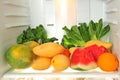 Fresh Fruits And Vegetables In A Refrigerator